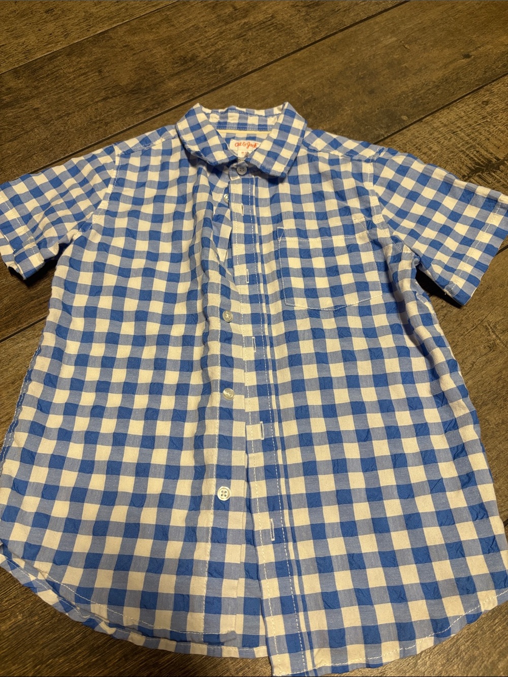 Cat & Jack Blue and White Gingham Short-Sleeve Button-Down Shirt